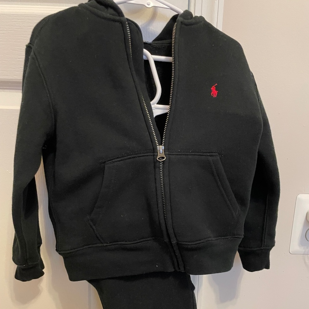 Black Toddler Polo Pants & Hoodie Set 4T